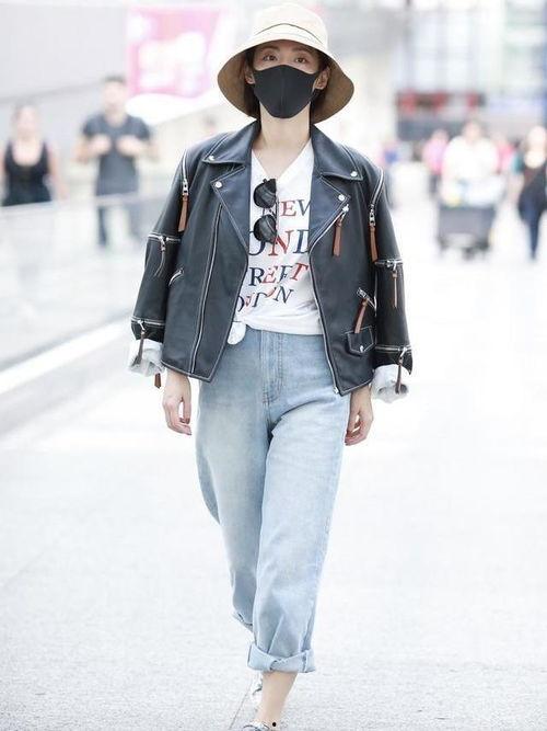 明星机场皮衣,机场皮衣穿搭，演绎时尚态度